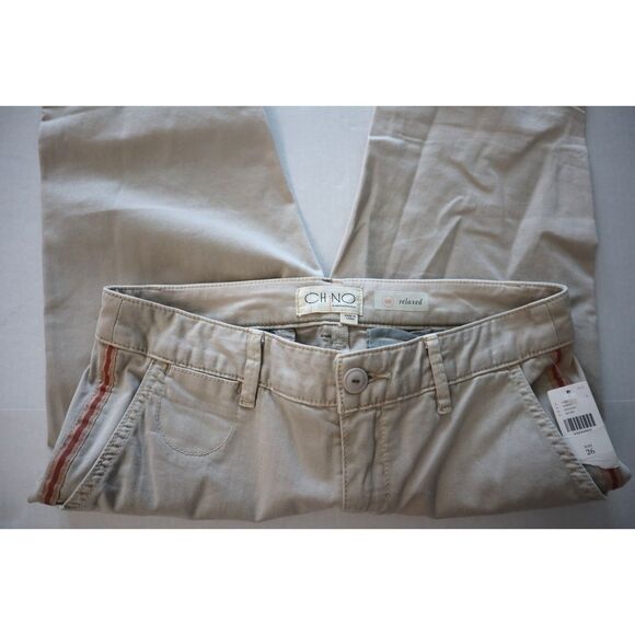 Chino x Anthropologie Women Sz 26 Khaki/Beige Stripe Relaxed Straight Leg Pants - Picture 4 of 11